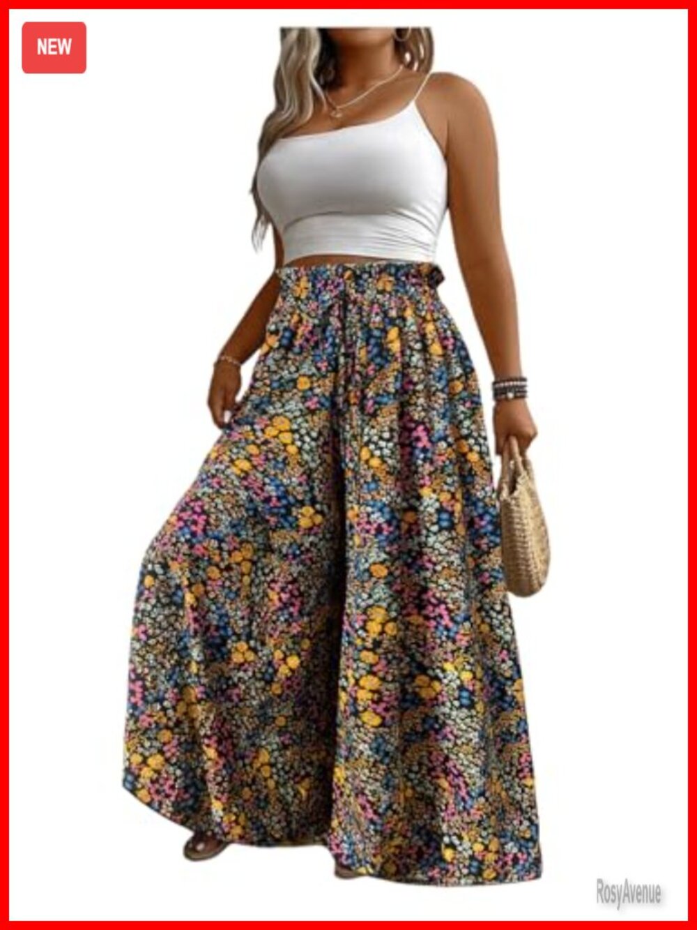 Wide Leg Palazzo Pants Floral Boho High Waisted Drawstring
